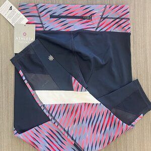 Athleta Electra Sonar 7/8 Tight, color Navy with stripes, new with tags, size S